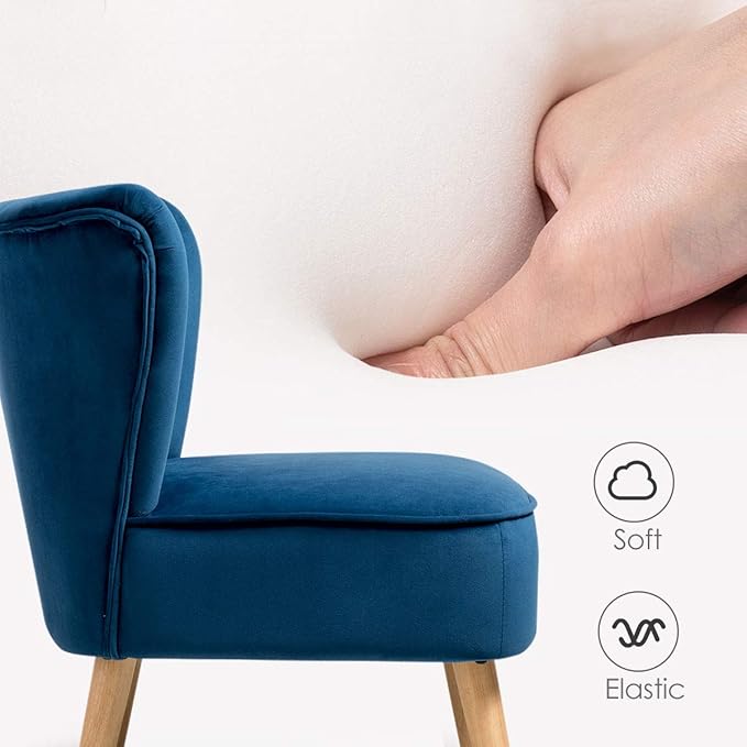 Giantex Set of 2 Modern Velvet Accent Chair Small Upholstered Leisure Sofa Chair w/Wood Legs Thickly Padded and Button Tufted Armless Wingback Club Chairs for Living Room Bedroom Furniture Blue