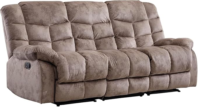 EBELLO Reclining Couch for Living Room Extra Wide Modern Overstuffed 3 Seat Recliner Manual Sofa Breathable Fabric and Padded Cushion Light Brown