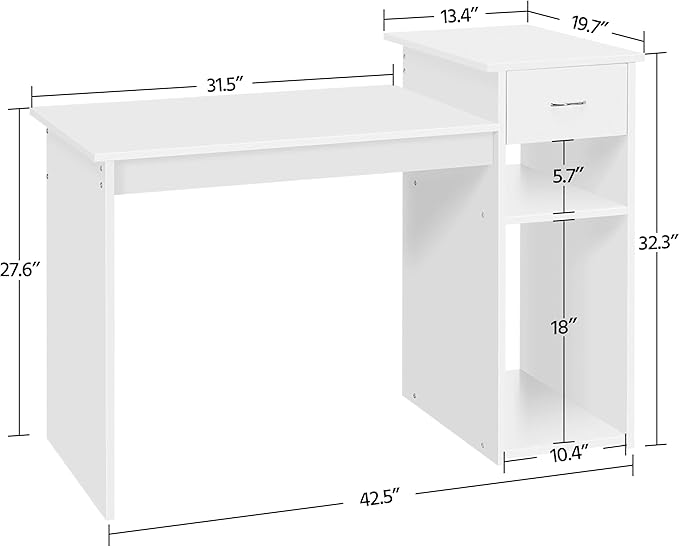 Yaheetech Home Office Computer Desk with Storage Drawer &amp Monitor Shelf Writing PC Laptop Table Desk Study Workstation Furniture for Small Spaces White