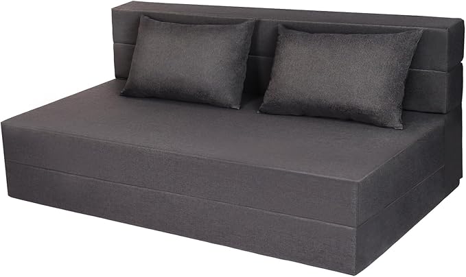 Folding Sofa Bed Foldable Bed Sleeper Chair with Pillow Convertible Sofa Bed with Washable Cover Fold Out CouchFuton Couch for Living Room Dorm Guest Room Queen Size Dark Grey