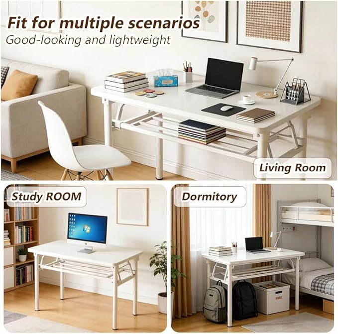 Folding Desk for Small Spaces 31.5 Inch Foldable Computer Desk No Assembly Required Space Saving Portable Study Table for Compact Home Office Bedroom Dorm Apartment White