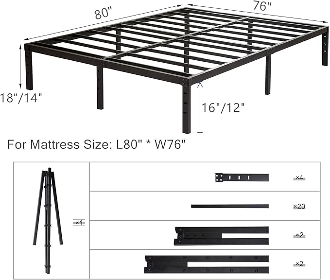 King Size Bed Frame 3500lbs Heavy Duty Metal Frames with Steel Slats Support 14 Inch High Platform Bedframe with Storage No Box Spring Needed Sturdy and Durable Noise-Free Black
