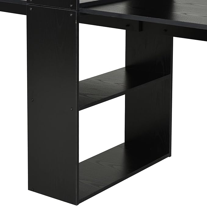 HOMCOM 88 Extra Long 2-Person Computer Desk with Storage Shelves Combo Double Workstation Storage Study Writing Table for Home Office Bookshelf Black