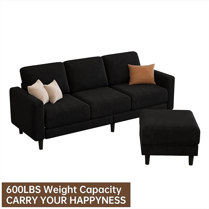 ZeeFu 73 Sectional Sofa Couch for Living Room L Shaped Couch with Extra Thick Deep Seat Cushions 3 Seater Convertible Sofa with Movable Ottoman for Small Apartment 650lbs Heavy Duty