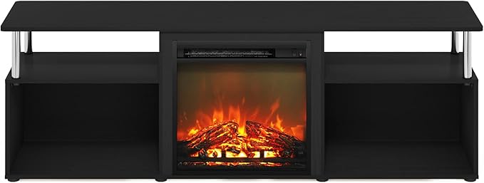 Furinno Jensen Open Storage Fireplace Entertainment Center for TV up to 70 Inch with Stainless Steel Tubes Americano/Chrome