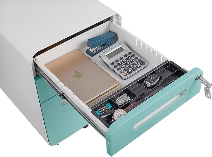 GarveeHome 3 Drawer Mobile File Cabinet with Lock Under Desk Metal Filing Cabinet for Home Office Under Desk Storage with 5 Wheels for A4/Letter/Legal Size Fully Assembled