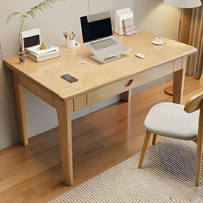 RUNNUP Modern Wood Writing Desk with 1 Drawer 31.5 Home Office Desk Simple Study Desk for Small Spaces Without Chairs Natural