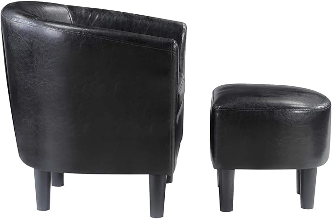 Convenience Concepts Take a Seat Churchill Accent Chair with Ottoman Black Faux Leather