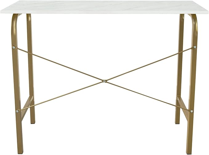 Versanora Teamson Home's Faux White Marble Top Compact Modern Desk with Brass-Finished Arched Legs and Sleek Contemporary Silhouette