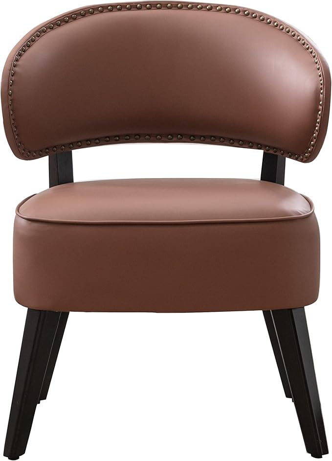 Modern PU Leather Upholstery Chair Living Room Leisure Sofa ChairArmless Reading Chair for Living Room Bedroom Waiting Room with Rivet Trimfor Bedroom Home ReceptionBrown