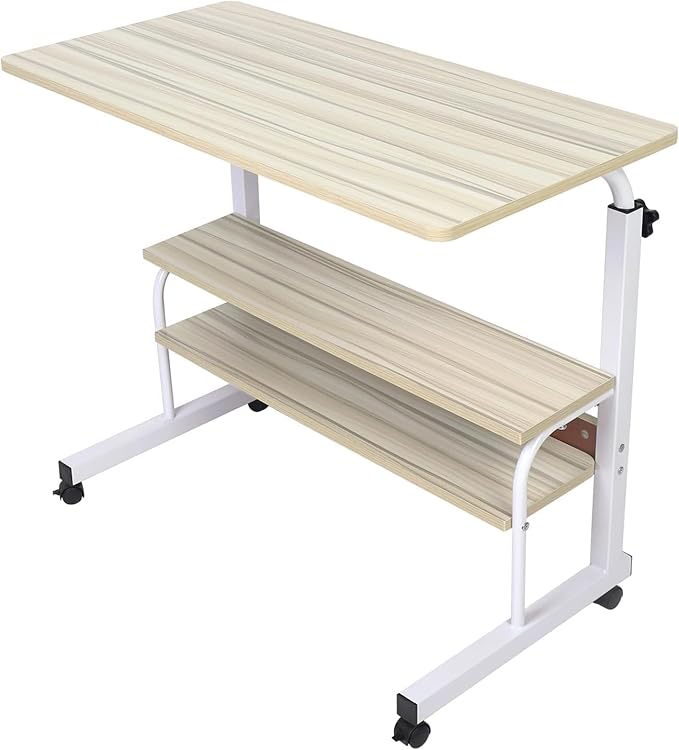 Moblie Standing Computer Workstation with Wheels for Bedroom Home Office with Storage Layers Height Adjustable Sofa Desk - 4 Locking Wheels Writing Tray