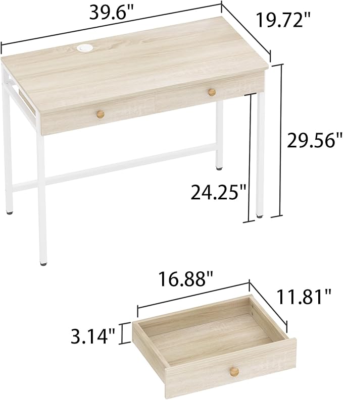 Weehom Computer Desk with Drawers Home Office Desk for Writing Studying and Gaming - Sturdy and Spacious Workstation for PC and Laptop(Beige)