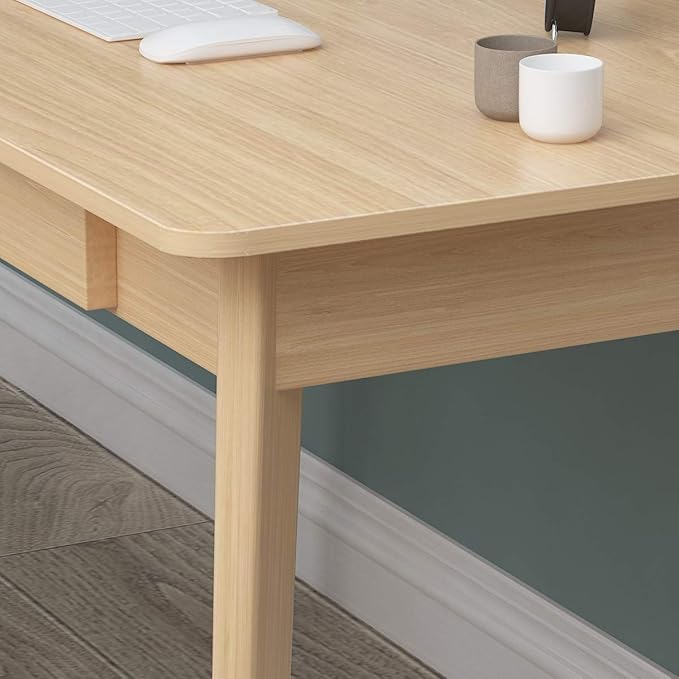 ECACAD Computer Desk with 2 Drawers 47” Home Office Desk Writing Study Working Table for Bedroom Light Brown