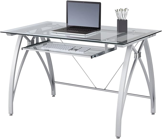 Realspace® Vista 48 W Glass Computer Desk Silver