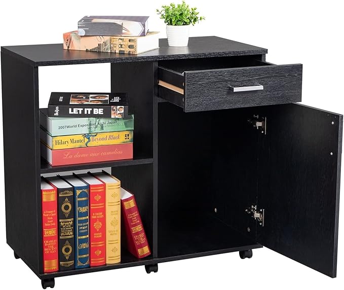 GLigeT Filing Cabinet Large Mobile Wooden Filing Cabinet 80x40x74CM Left Frame Right File Cabinet for Home Office File Storage Cabinets (Color : Black)