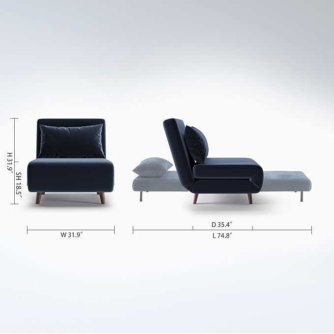 Convertible Sleeper Chair 3 in 1 Folding Single Chair Sleep Turns into Bed Sofa Bed for Adults Foldable Twin Chaise Lounge for Living Room Bedroom Sturdy Wood Frame and Easy Assembly