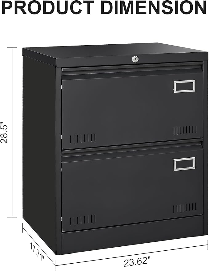 2 Drawer Metal Lateral File Cabinet with Lock Office Vertical File Cabinet for Home Office Legal/Letter/A4 Size Locking Metal File Cabinet Assembly Required Storage Drawers (Black)