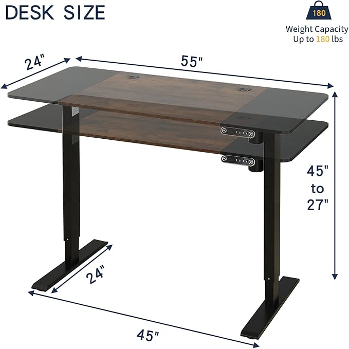 55” Electric Desk – Modern Height Adjustable Workstation with Quiet Motorfor Office or Studio