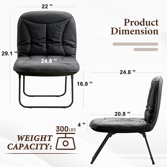 Furniliving 3 in 1 Folding Chair Foldable Floor Chair for Reading Lounging &amp Gaming Portable Camping Chair with Metal Frame Comfy Accent Chair Reading Chair for Indoor Living Room PU (Black)