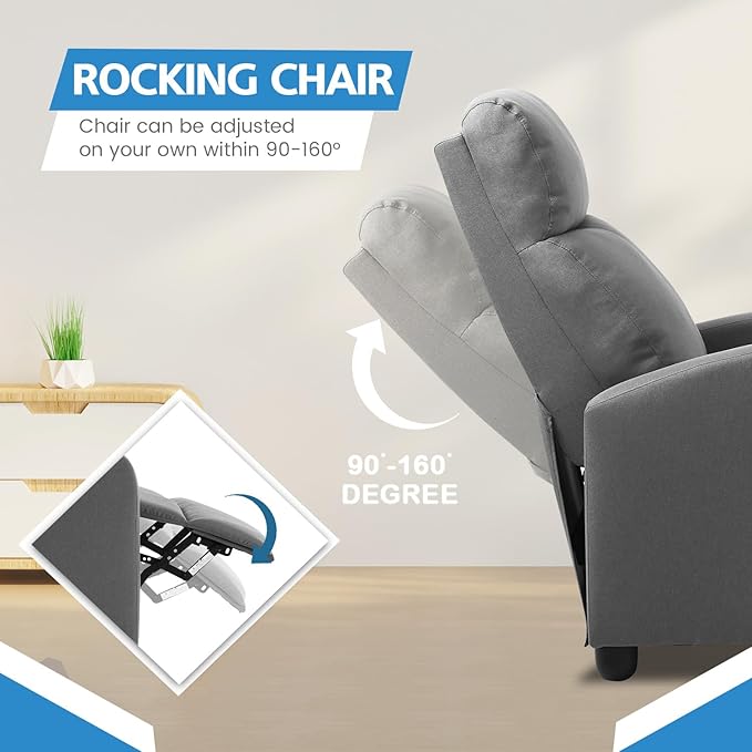 Recliner Chair for Adults Living Room Chairs Reading Chair with Fabric Padded Seat Backrest Modern Reclining Easy Lounge Bedroom Chair Recliner Chair for Bedroom (Grey)
