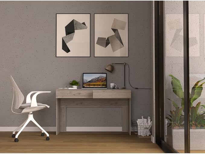 Computer Desk with Two Drawers - Modern Home Office Sleek Gray Finish