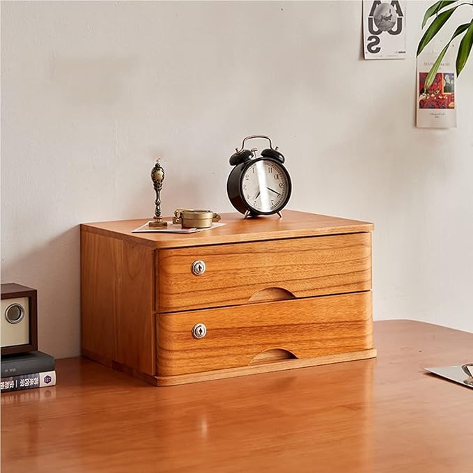 Desktop File Cabinet - Solid Wood Storage Box - Desktop Organizer Solid Wood Storage Box Small Chest of Drawers Put A4 Paper Small Chest of Drawers Put A4 Paper (C 2 Drawer)