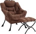 Lazy Chair with Ottoman Modern Accent Chairs with Folding Footrest Dark Brown Sofa Chair Set Comfortable Reading Chairs Oversized Armchairs for Bedroom Study Living Room Courtyard