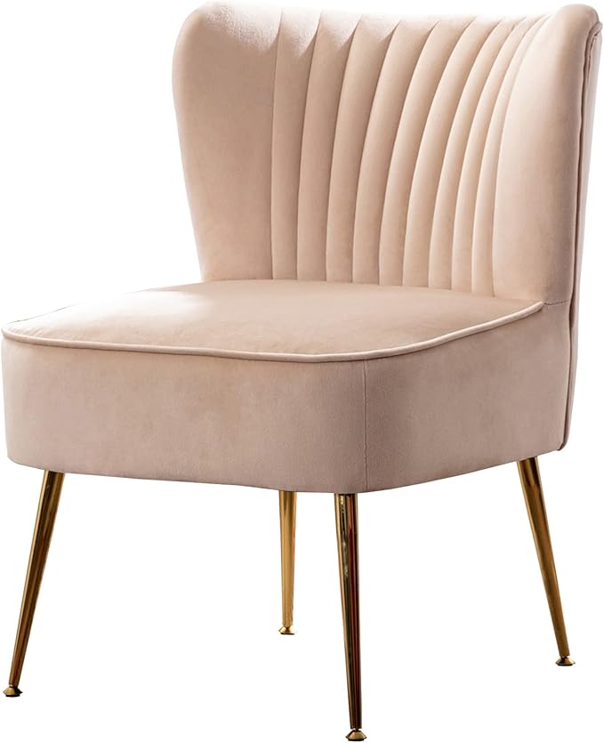 WO Indoor Furniture 22 Wide Tufted Velvet Accent Chair with Gold Metal Leg Rust and Scratch Resistant Premium Quality Seat for Your Den Living Room Bedroom Home (Tan)