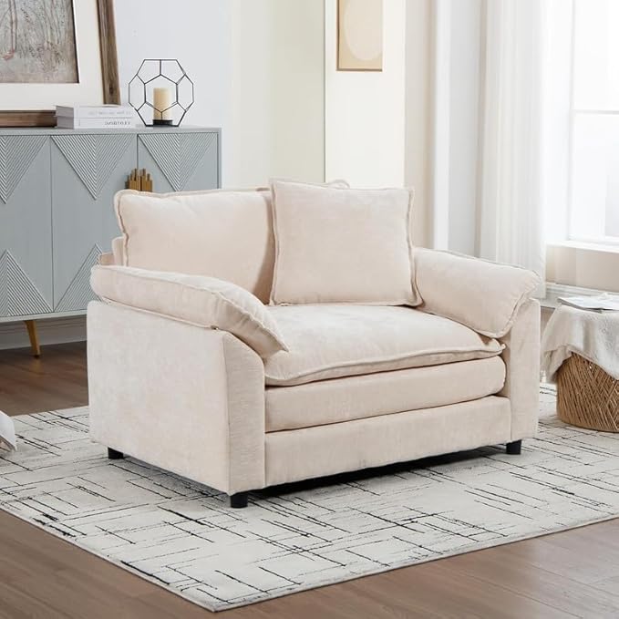 120 Sectional Sofa L-Shape Chenille Fabric with Pillows and Cushion3 Seat Modern Sofa Couch for Living Room Bedroom with 1 OttomanBeige