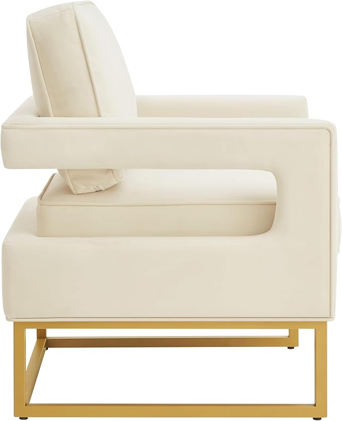 Accent Chair Modern Velvet Upholstered Leisure Chair Sofa Chair Style Accent Chair with Gold Metal Base for Living Room/Bedroom/Study/Home Office (Cream)