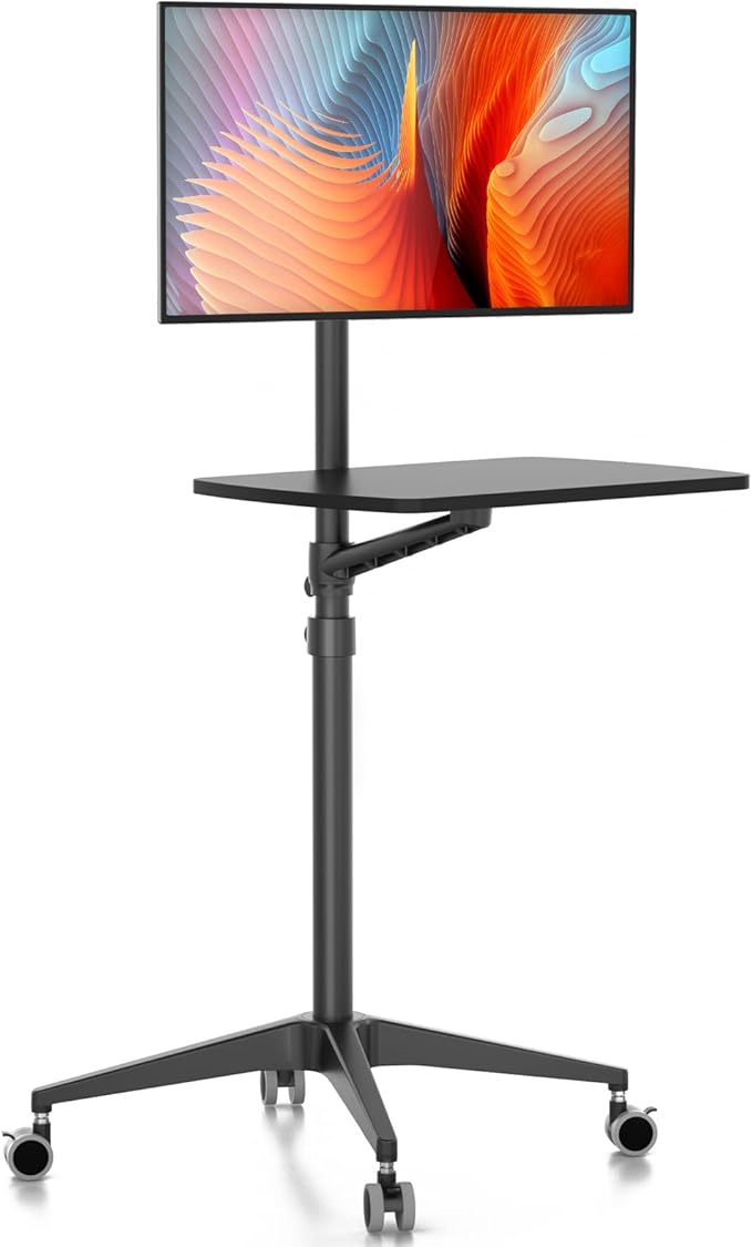 Viozon Mobile DeskMobile WorkstationMulitiuse Rolling Laptop Floor Stand34-48.6 Height AdjustableCompatible with 17-27 Monitor&amp12-17 Laptop21×14 DeskMaxload 17.6lbs4 Lockable Wheels