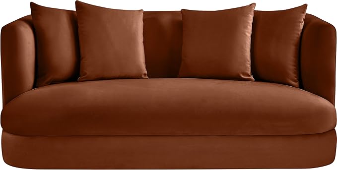 Meridian Furniture 699Cognac-L Alder Collection Modern | Contemporary Loveseat with Ultra Luxe Cognac 460 GSM Velvet Solid Wood Frame 66 W x 36 D x 30 H Cognac
