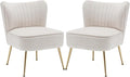 ABET Accent Chairs Set of 2 Velvet Armless Living Room Chairs with Tufted Wingback Thicken Cushion Gold Metal Legs Comfy Upholstered Side Chairs Slipper Chairs Club Chairs for Bedroom Beige
