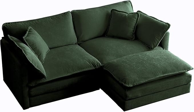 Deep Seat Cloud Loveseat Sofa Sectional Couch with Movable Ottoman 2 Seater Oversized L Shaped Corner Sofa&ampCouches Comfy Chenille Love Seat for Living Room Bedroom Apartment Office