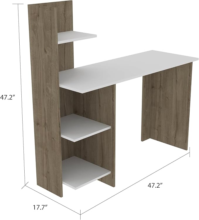 Penau Writing Desk with Four Shelves Light Oak and White Finish Modern Design Compact Size for Home Office