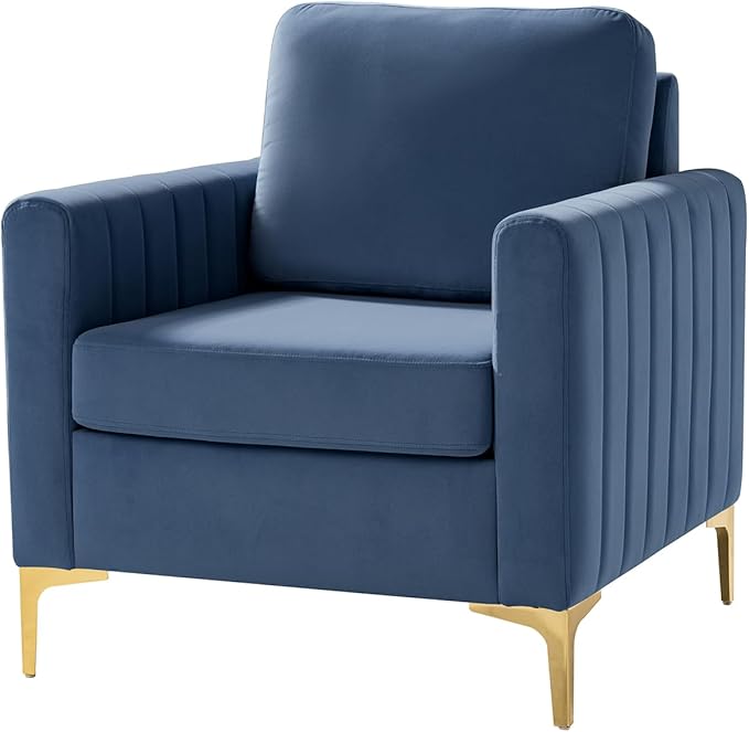 Modern Upholstered Velvet Accent Chair Velvet Armchair Club Chair with Gold Metal Legs Mid-Century Barrel Leisure Comfy Reading Chair for Livingroom Bedroom Slate Blue