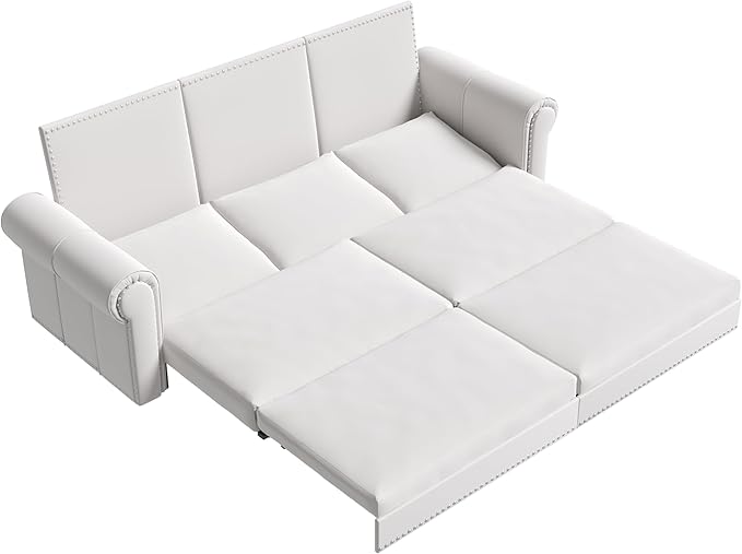 Eafurn 93.7 King Size Pull Out Sofa Bed 3-in-1 Convertible Sleeper Sofa Couch Bed with Nailhead Decor and Rolled Arms Velvet Oversized Chesterfield Loveseat Chaise Lounge