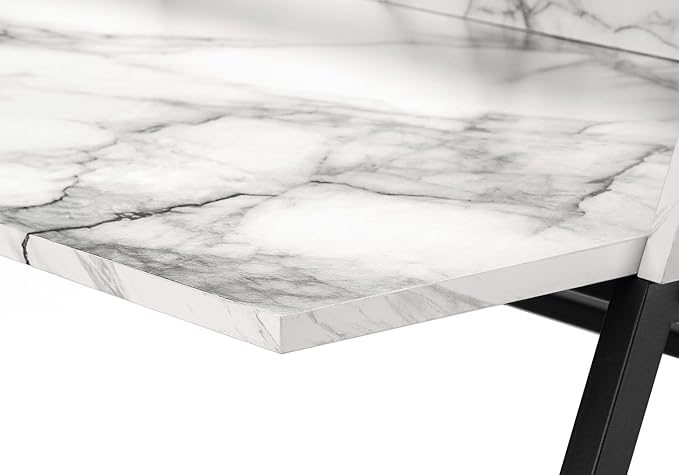 Monarch Specialties I 7549 Computer Desk Home Office Laptop Storage Shelves 48 L Work Metal Laminate White Marble Look Black Contemporary Modern