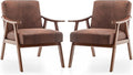 Rovibek Upholstered Accent Chair with Arms - Mid Century Modern Accent Chairs with Wood Frame Upholstered Arm Chairs with 5.9in Thick Foam Brown Occasional Chair Set of 2