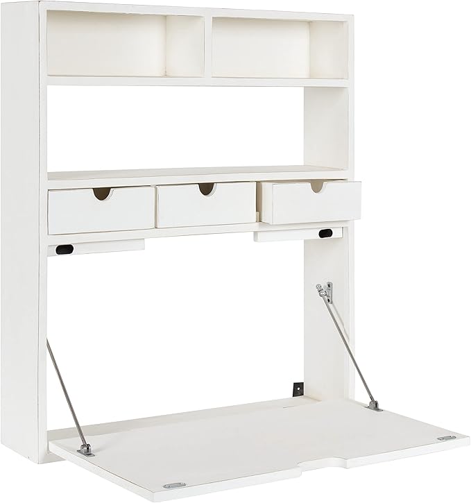Kate and Laurel Georgie Rustic Wood Floating Desk 26 x 6 x 30 White Transitional Computer Desk for Home Office with Folding Design