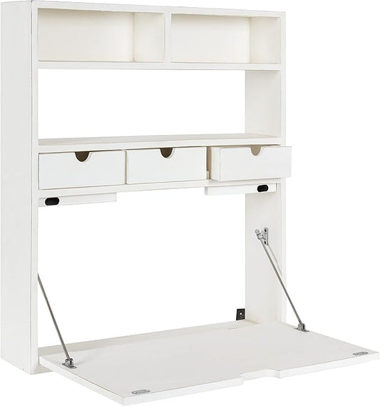 Kate and Laurel Georgie Rustic Wood Floating Desk 26 x 6 x 30 White Transitional Computer Desk for Home Office with Folding Design