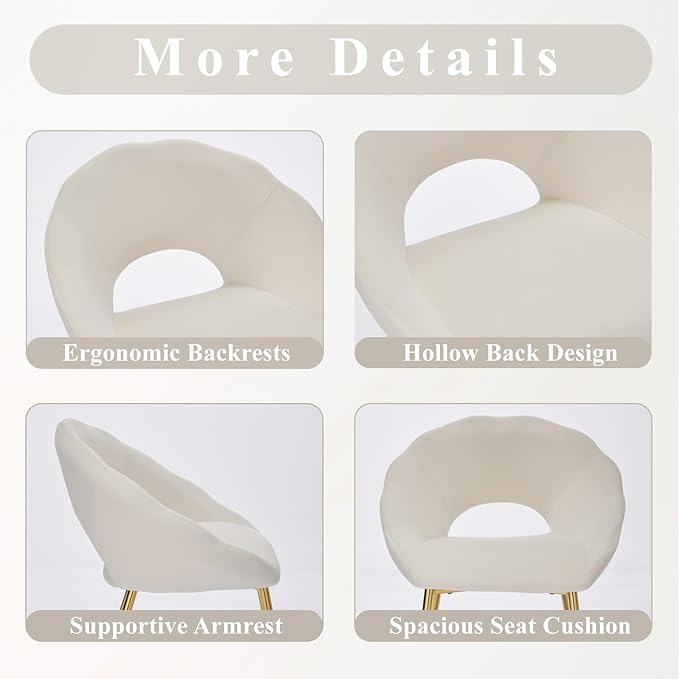 Modern Dining Chairs Set of 2 Living Room Chairs with Gold Metal LegsVelvet Vanity Chair Waiting Room Chairs Accent Chair for Makeup Room Dressing Room Bedroom Home Office Beige