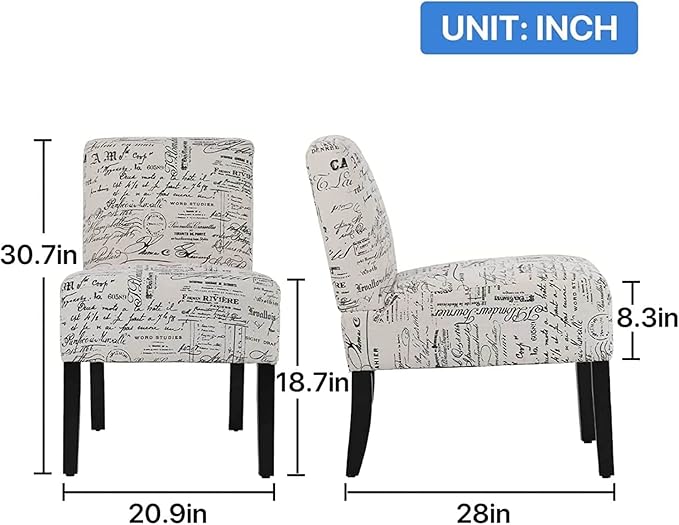 Armless Accent Chair for Bedrooms Modern Living Room Chairs with Thick Cushion &amp Solid Wood Legs Fabric Comfy Slipper Chair Accent Chairs Corner Side Chair Living Room Furniture White