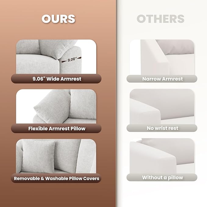 76 Boneless Loveseat Sofa Cloud Foam Couch 3 Seater Upholstered Midcentury Mondern Love Seat Wide Armrest and 4 Pillows for Home Living Room/Small Spaces No Assembly Required Beige