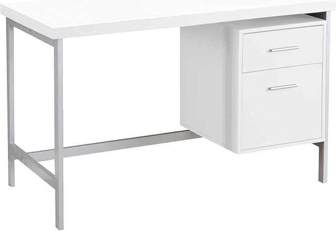 Monarch Specialties Contemporary Laptop Table with Drawer and File Cabinet Home &amp Office Computer Desk-Metal Legs 48 L White-Silver