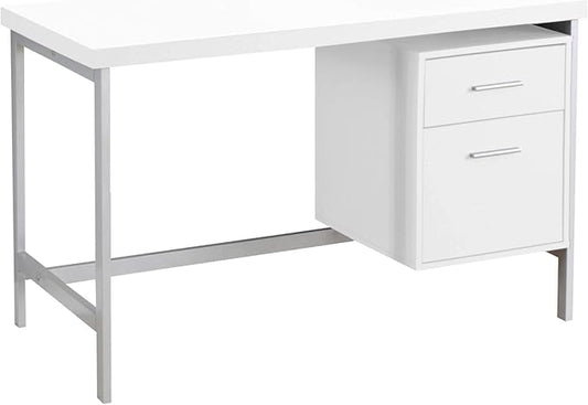 Monarch Specialties Contemporary Laptop Table with Drawer and File Cabinet Home &amp Office Computer Desk-Metal Legs 48 L White-Silver