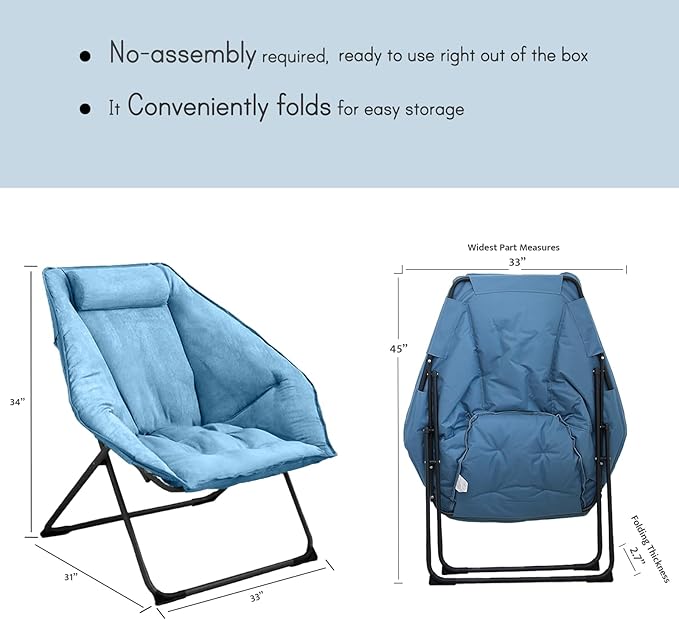Hexagon Foldable Living Room Chair Saucer Chair for Adults Comfy Bedroom Lounge Chair Moon Chair Lazy Folding Chair for Dorm Rooms(Chair-Blue)