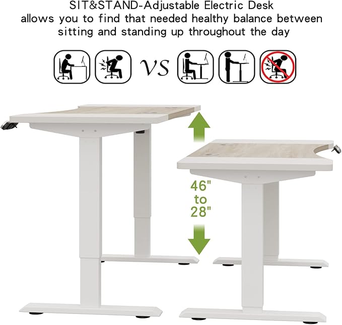 Radlove Dual Motor Height Adjustable Standing Desk 63 x 30 Height Adjustable Computer Desk Sit Stand Desk Home Office Desks with Splice Board 265 lb Load Capacity White Frame + White Top