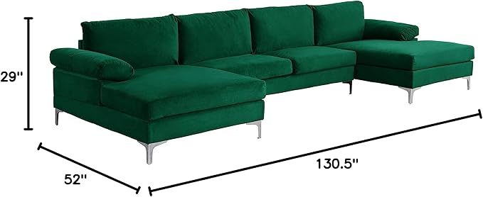 Casa Andrea Milano Modern Large Velvet Fabric U-Shape Sectional Sofa Double Extra Wide Chaise Lounge Couch