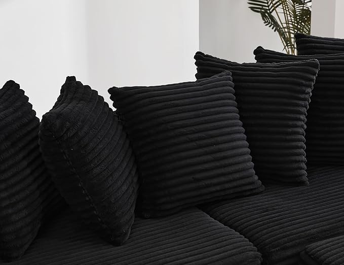111 Inch Sleeper Sofa Bed | Convertible Cloud Sectional Couches for Living Room | L-Shaped Couch with Cup Holder Side Pocket 8 Pillpws | Black